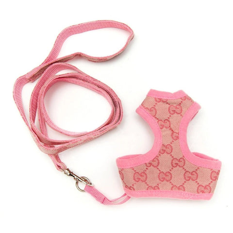 Pink Gucci dog harness set