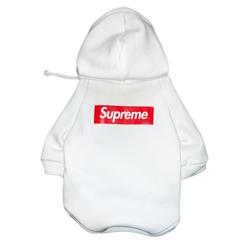 white/red supreme dog hoodie