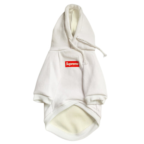 white supreme dog hoodie